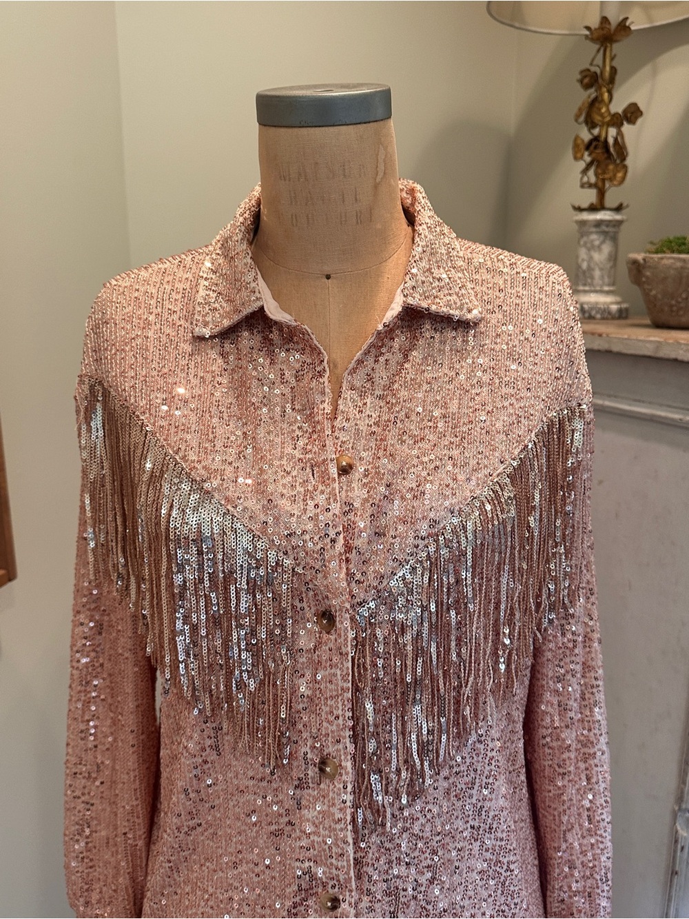 Pink Sequin Fringe Western Shirt - Picture 2 of 3